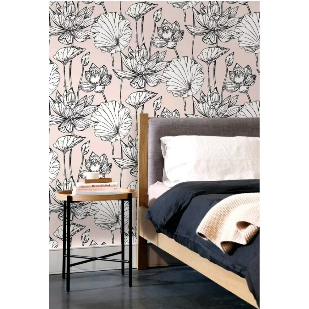 NextWall Lotus Floral Peel and Stick Wallpaper Light Pink